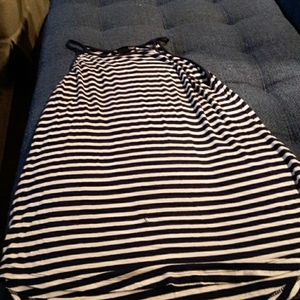 A blue and white striped tank top